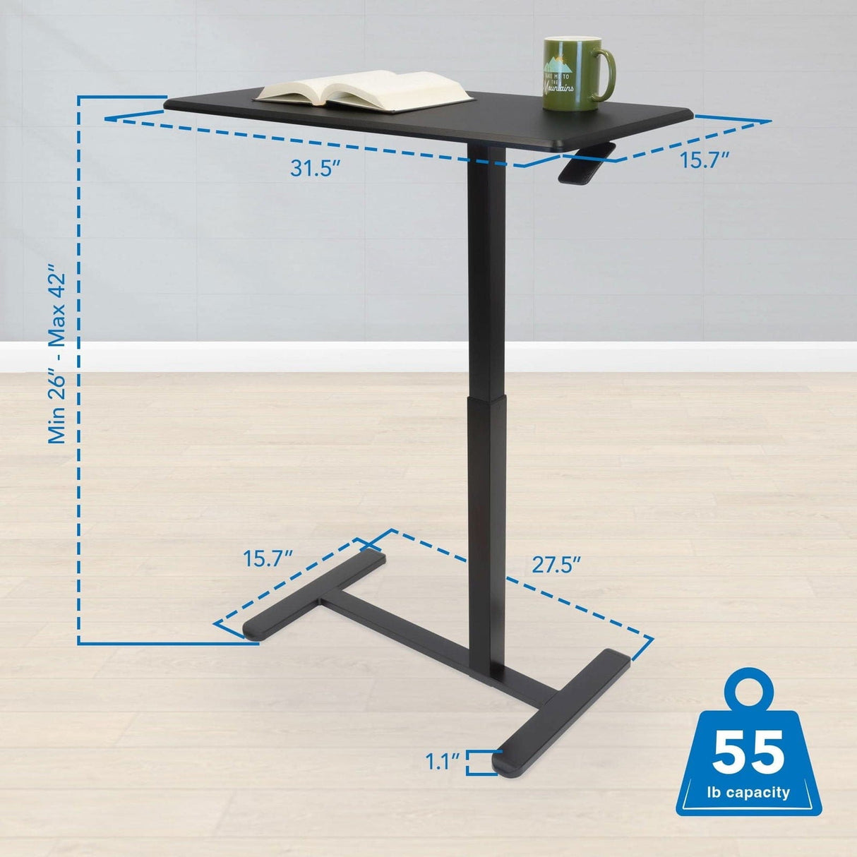 Height Adjustable Overbed Desk Black Mobile Standing Desk - Height Adjustable Overbed Desk - Mount-It! - MI-8040