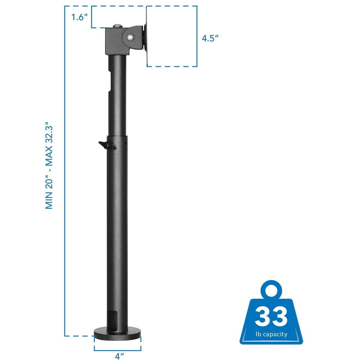 Height Adjustable Point of Sale (POS) Monitor Mount Black Monitor Mount - Height Adjustable Point of Sale (POS) Monitor Mount - Mount-It! - MI-3796