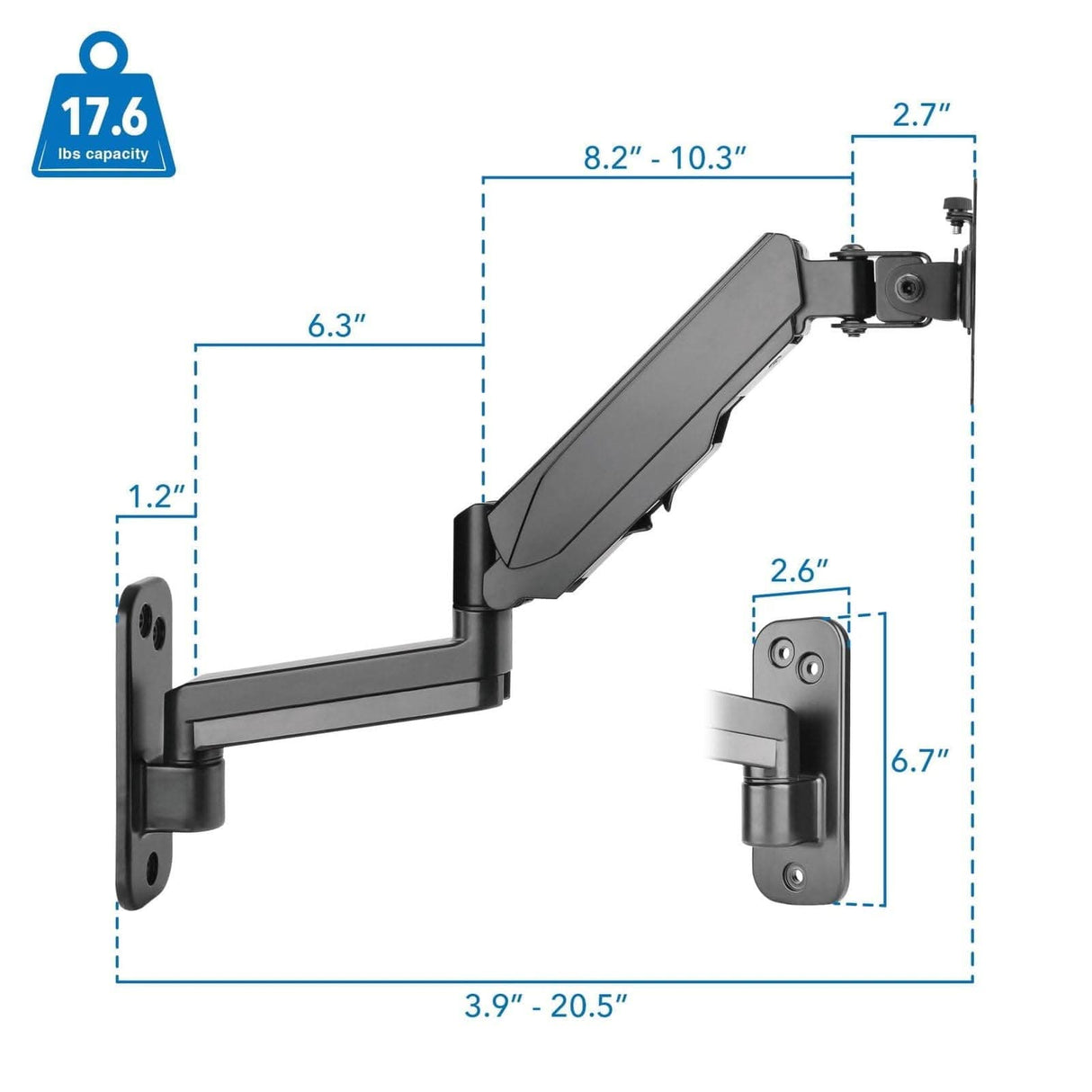 Height Adjustable Single Monitor Wall Mount Black Monitor Mount - Height Adjustable Single Monitor Wall Mount - Mount-It! - MI-3753