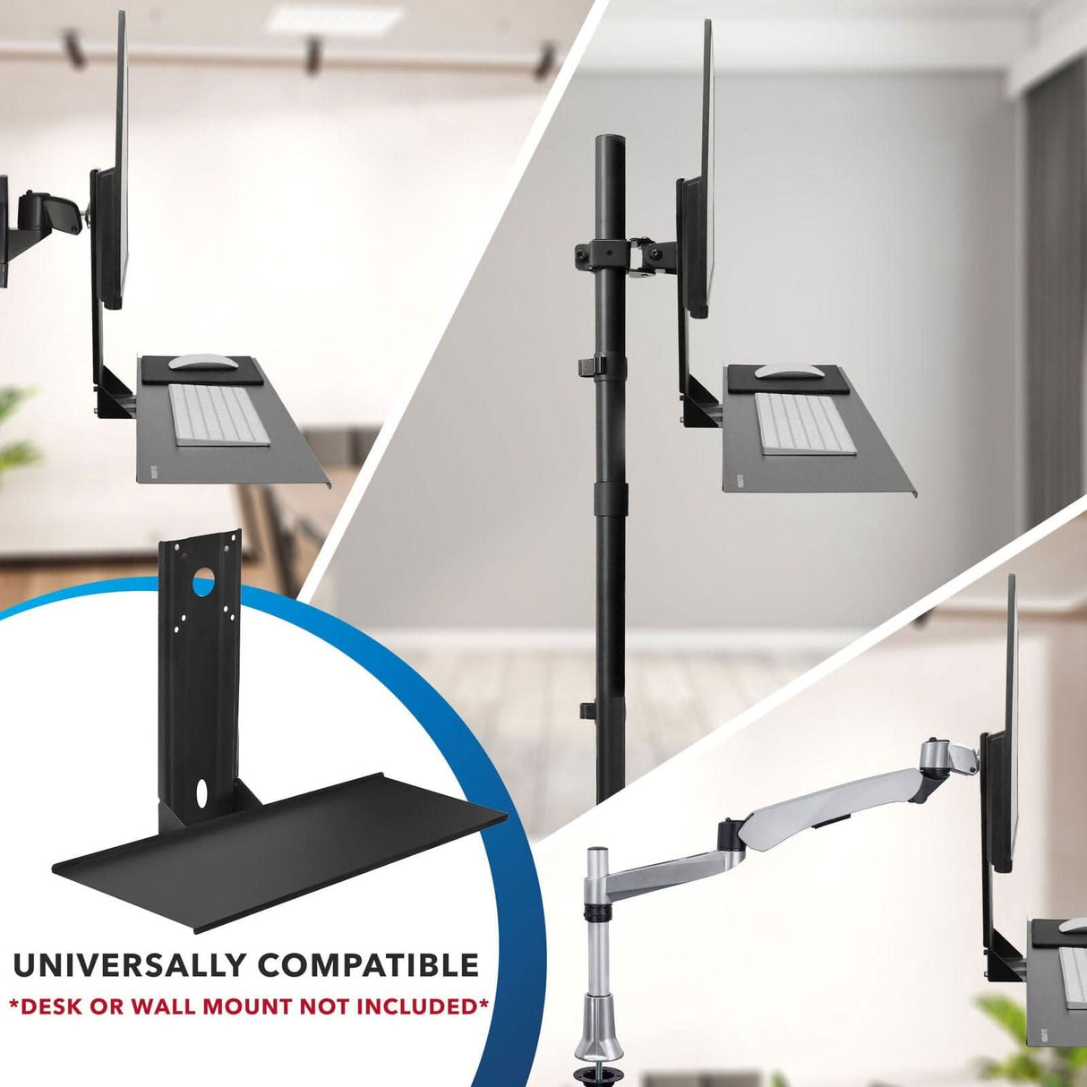 Keyboard Tray for Monitor Wall or Desk Mounts Black Wall Mounted Desk - Keyboard Tray for Monitor Wall or Desk Mounts - Mount-It! - MI-7917