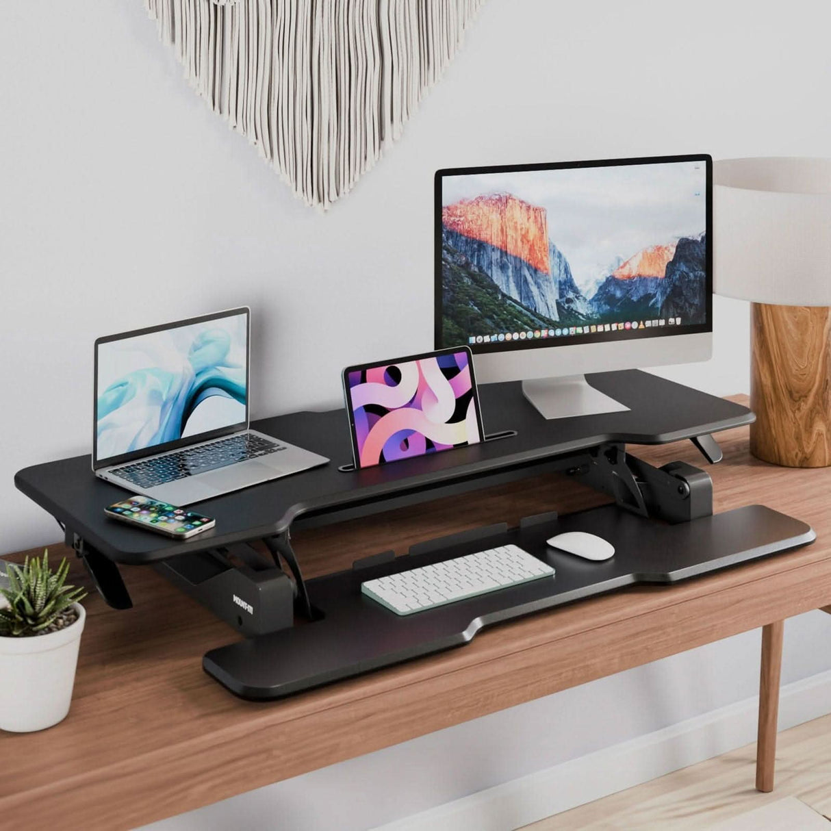 Large Standing Desk Converter with 47" Desktop Black Desk Converters - Large Standing Desk Converter with 47" Desktop - Mount-It! - MI-15009L