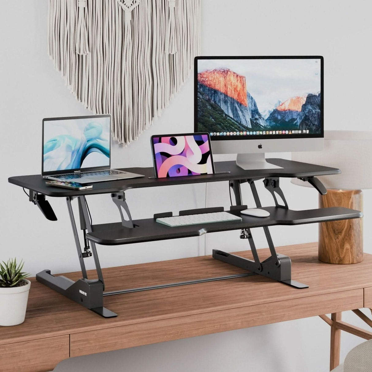 Large Standing Desk Converter with 47" Desktop Black Desk Converters - Large Standing Desk Converter with 47" Desktop - Mount-It! - MI-15009L