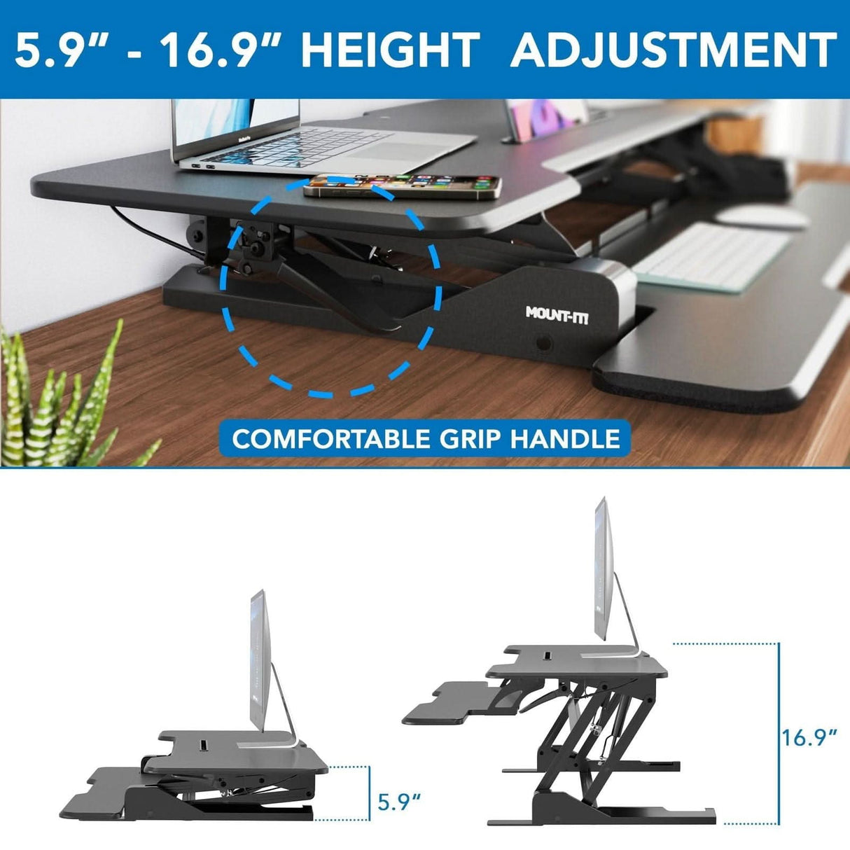 Large Standing Desk Converter with 47" Desktop Black Desk Converters - Large Standing Desk Converter with 47" Desktop - Mount-It! - MI-15009L
