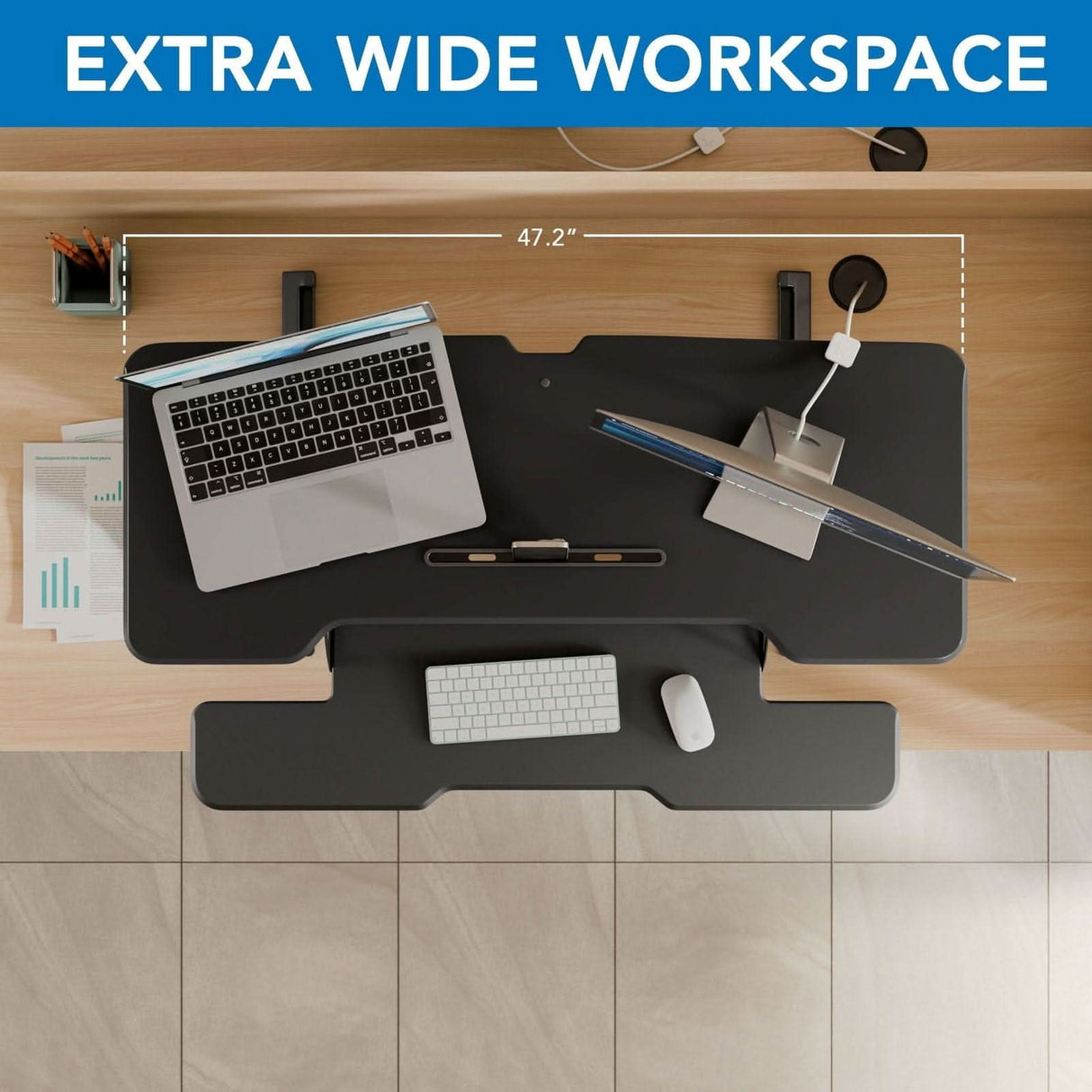 Large Standing Desk Converter with 47" Desktop Black Desk Converters - Large Standing Desk Converter with 47" Desktop - Mount-It! - MI-15009L