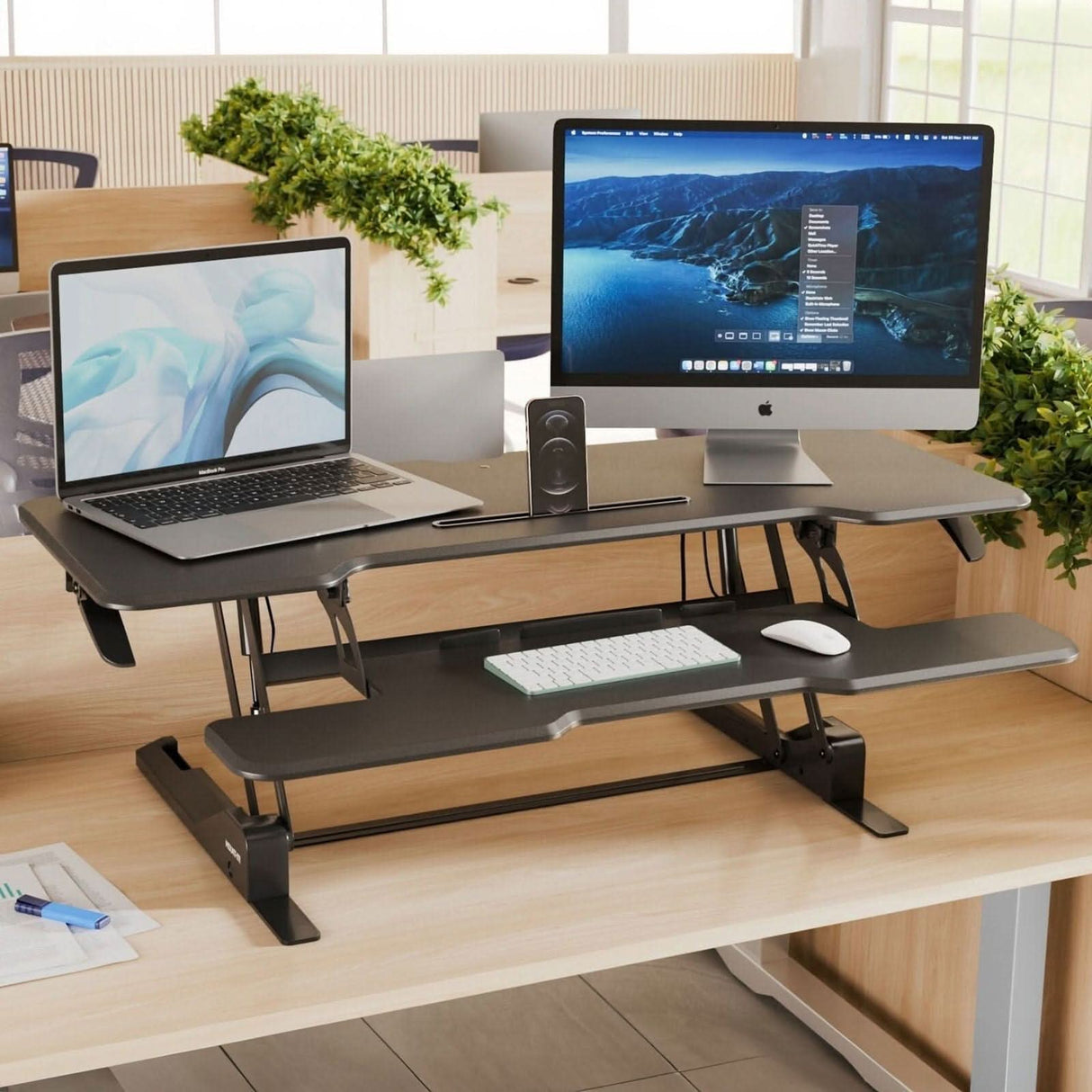 Large Standing Desk Converter with 47" Desktop Black Desk Converters - Large Standing Desk Converter with 47" Desktop - Mount-It! - MI-15009L