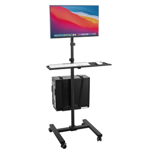 Black Mobile Standing Desk - Mobile Cart With Monitor Mount & CPU Holder - Mount-It! - MI-7948 Black Mobile Standing Desk - Mobile Cart With Monitor Mount & CPU Holder - Mount-It! - MI-7948