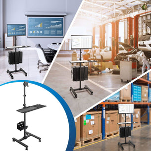 Black Mobile Standing Desk - Mobile Cart With Monitor Mount & CPU Holder - Mount-It! - MI-7948 Black Mobile Standing Desk - Mobile Cart With Monitor Mount & CPU Holder - Mount-It! - MI-7948