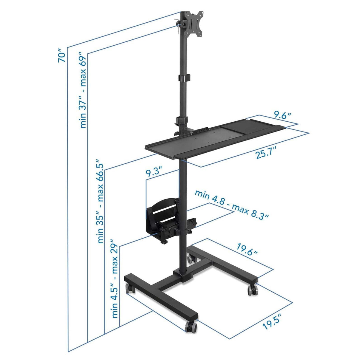 Mobile Cart With Monitor Mount & CPU Holder Black Mobile Standing Desk - Mobile Cart With Monitor Mount & CPU Holder - Mount-It! - MI-7948