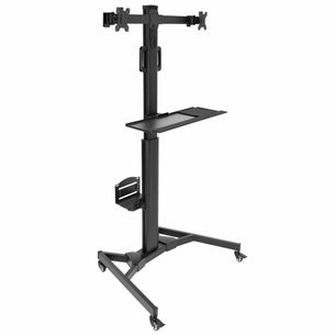 Black Mobile Standing Desk - Mobile PC Workstation for Dual Monitors - Mount-It! - MI-7986 Black Mobile Standing Desk - Mobile PC Workstation for Dual Monitors - Mount-It! - MI-7986