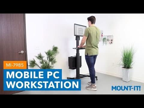 Mobile PC Workstation Black Mobile Standing Desk - Mobile PC Workstation - Mount-It! - MI-7985
