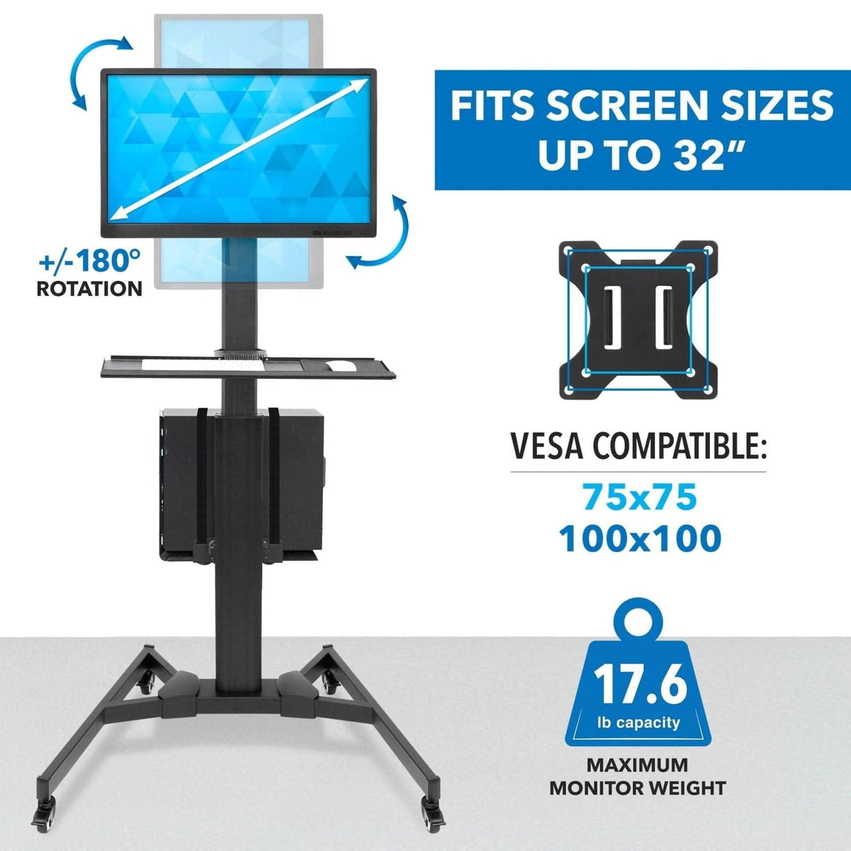Mobile PC Workstation Black Mobile Standing Desk - Mobile PC Workstation - Mount-It! - MI-7985
