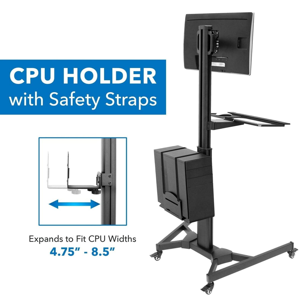 Mobile PC Workstation Black Mobile Standing Desk - Mobile PC Workstation - Mount-It! - MI-7985