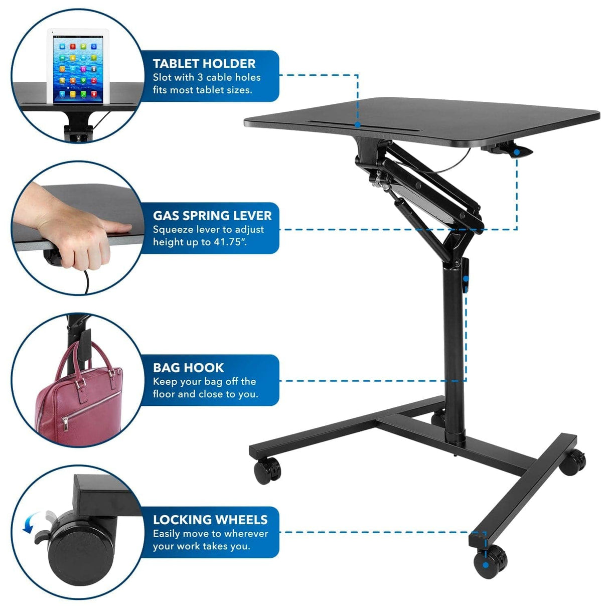 Mobile Standing Desk w/ Locking Wheels Black Mobile Standing Desk - Mobile Standing Desk w/ Locking Wheels - Mount-It! - MI-7969