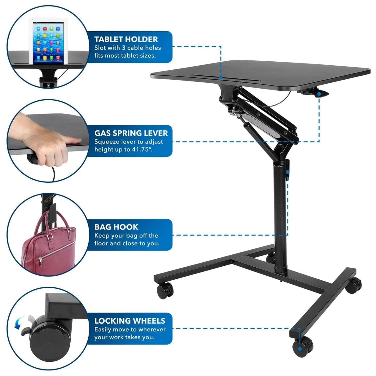 Mobile Standing Desk w/ Locking Wheels Black Mobile Standing Desk - Mobile Standing Desk w/ Locking Wheels - Mount-It! - MI-7969