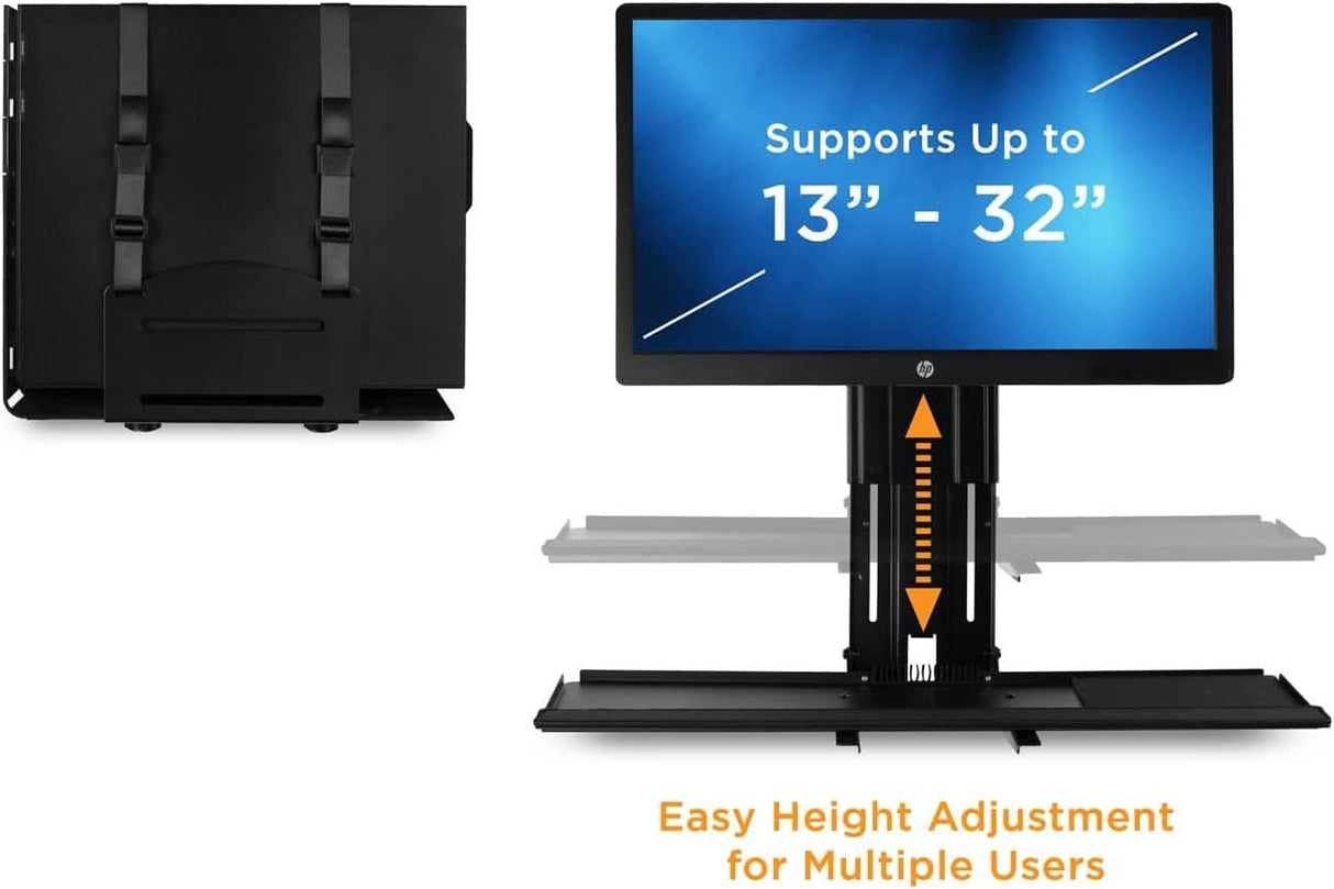 Monitor and Keyboard Wall Mount with CPU Holder Black Wall Mounted Desk - Monitor and Keyboard Wall Mount with CPU Holder - Mount-It! - MI-7919