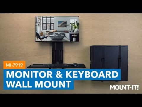 Monitor and Keyboard Wall Mount with CPU Holder Black Wall Mounted Desk - Monitor and Keyboard Wall Mount with CPU Holder - Mount-It! - MI-7919