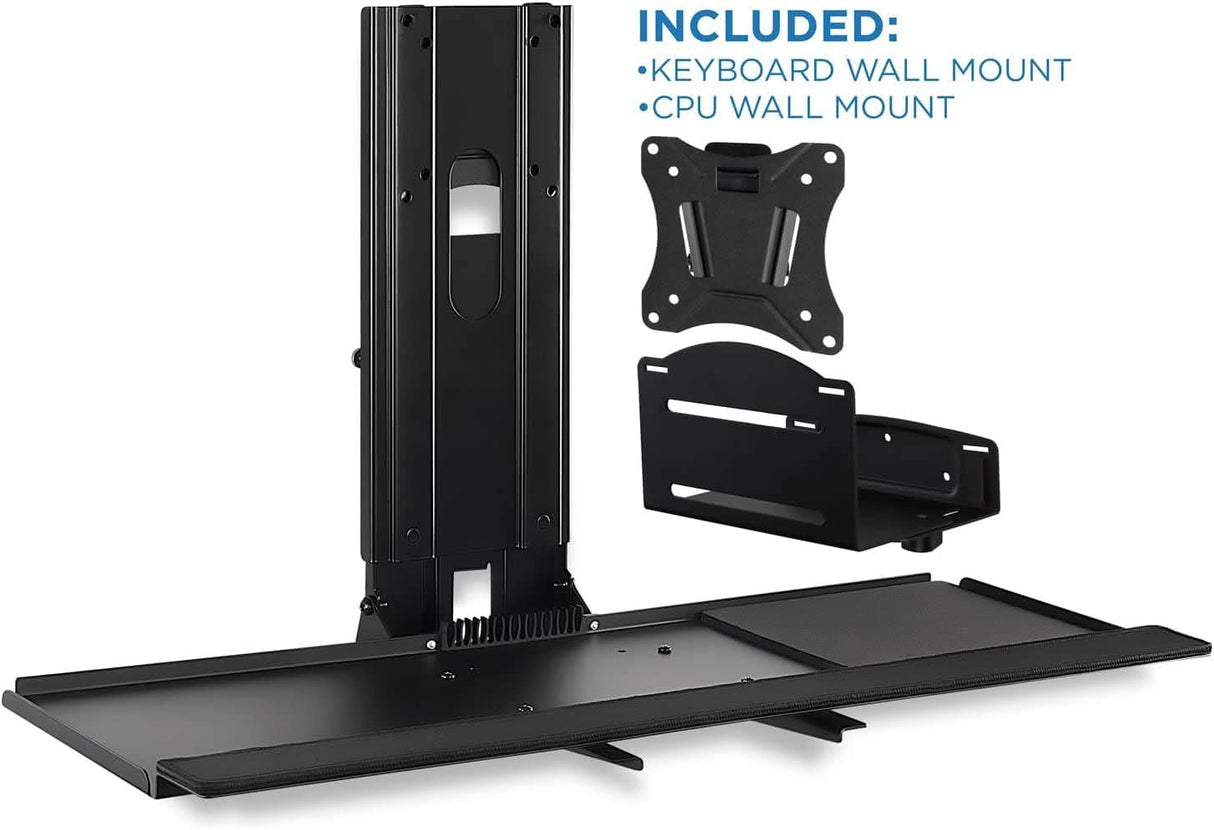 Monitor and Keyboard Wall Mount with CPU Holder Black Wall Mounted Desk - Monitor and Keyboard Wall Mount with CPU Holder - Mount-It! - MI-7919