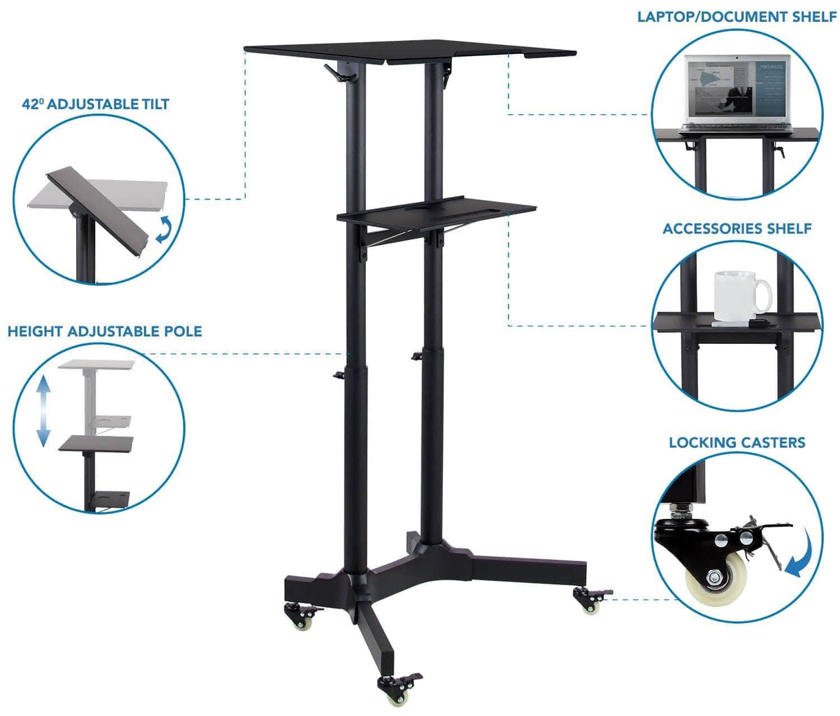 Portable Presentation Lectern Black Mobile Standing Desk - Portable Presentation Lectern - Mount-It! - MI-7971