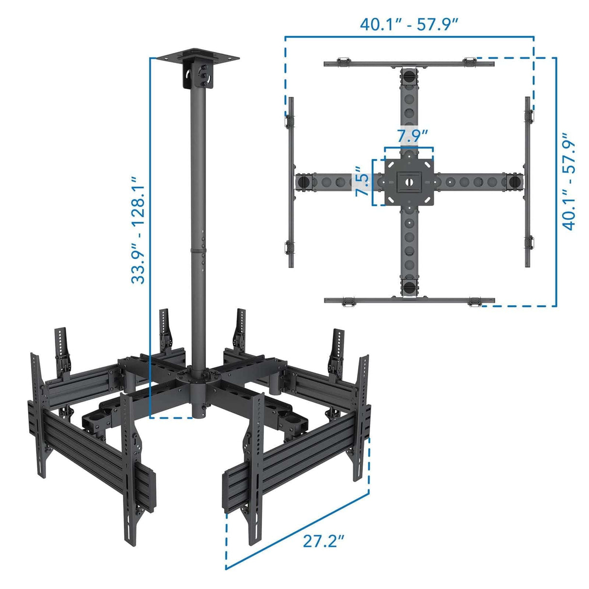 Quad TV Display Ceiling Mount Black TV Mount - Quad TV Display Ceiling Mount - Mount-It! - MI-514
