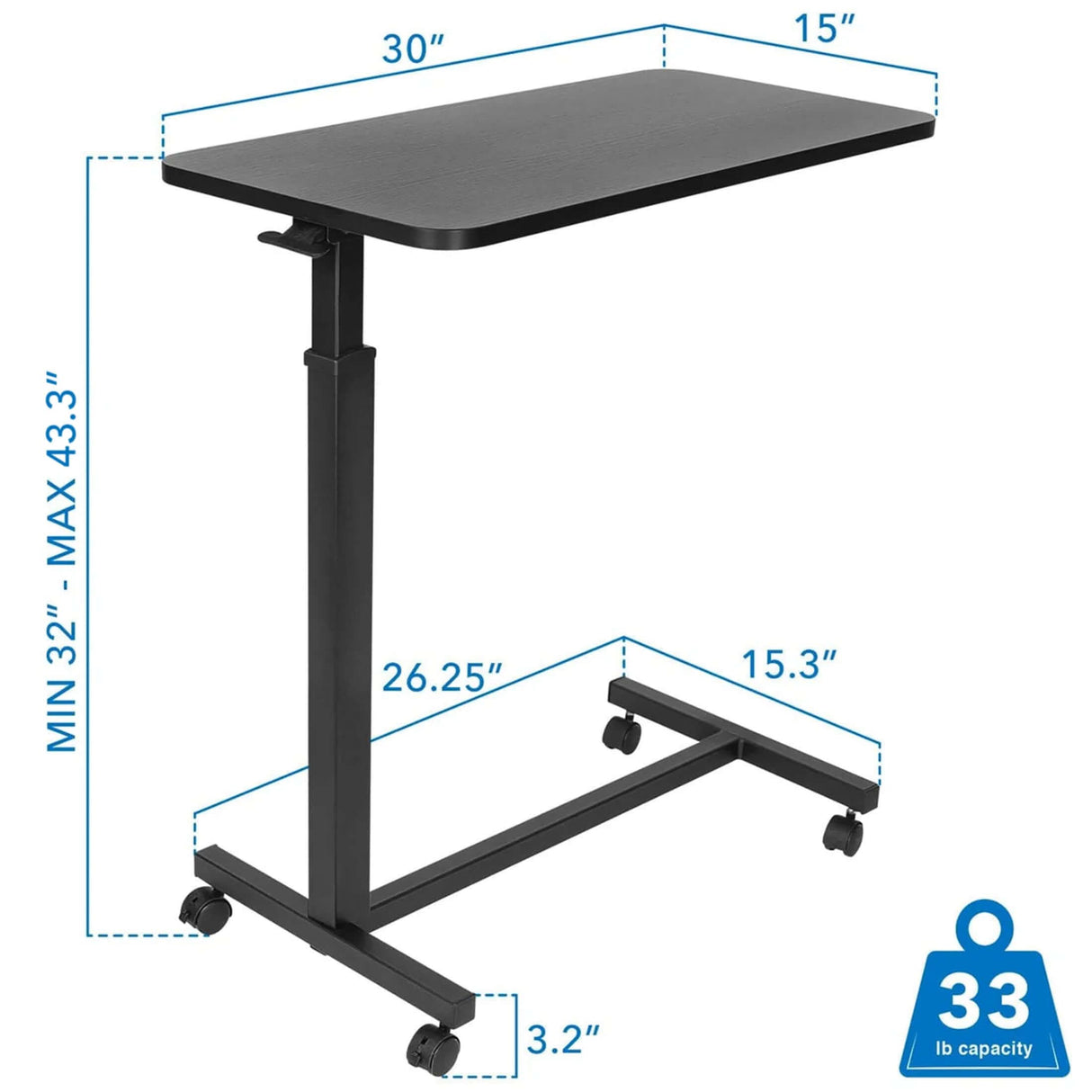 Rolling Over Bed Table Black Mobile Standing Desk - Rolling Over Bed Table - Mount-It! - MI-7987