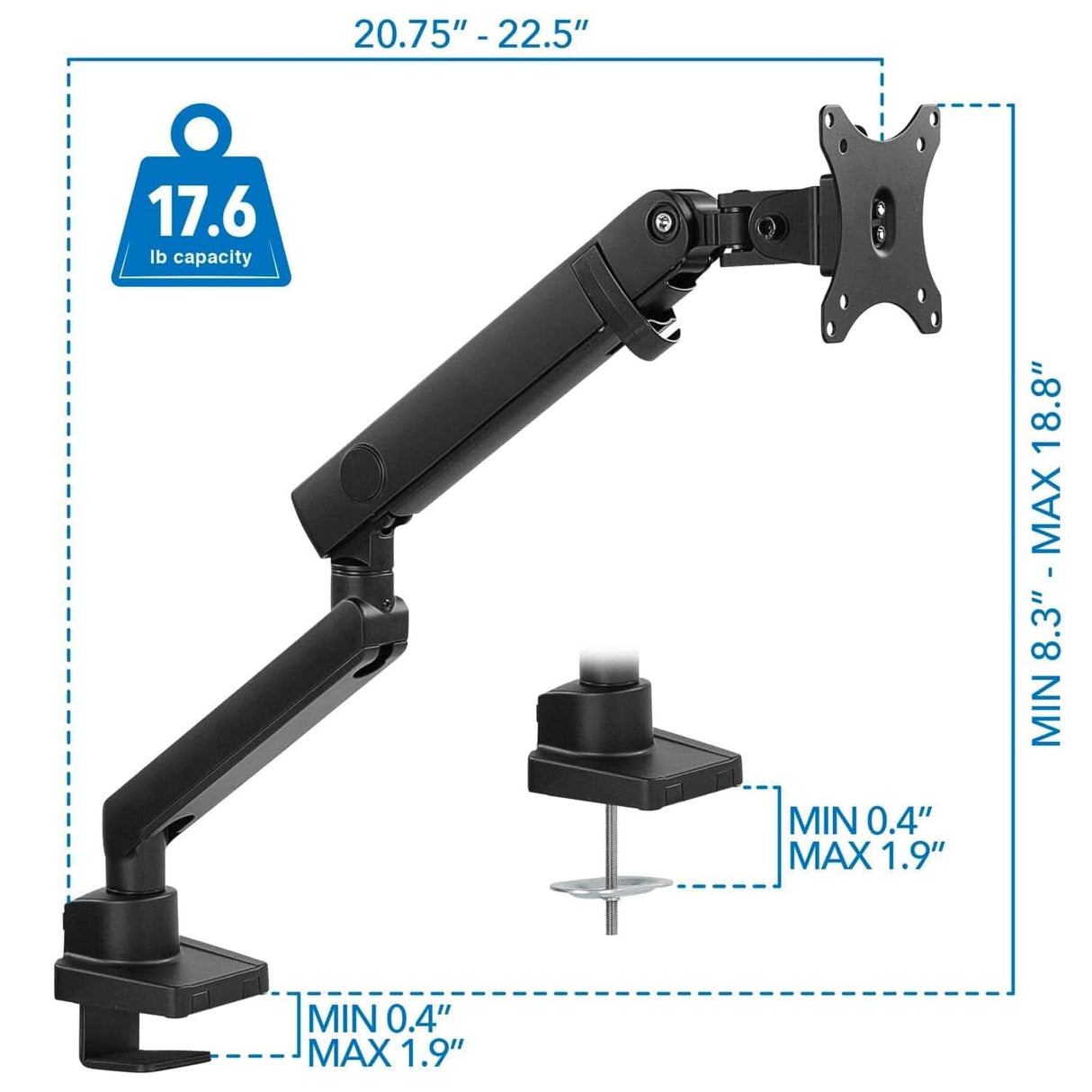 Single Monitor Desk Mount Black Monitor Mount - Single Monitor Desk Mount - Mount-It! - MI-2671
