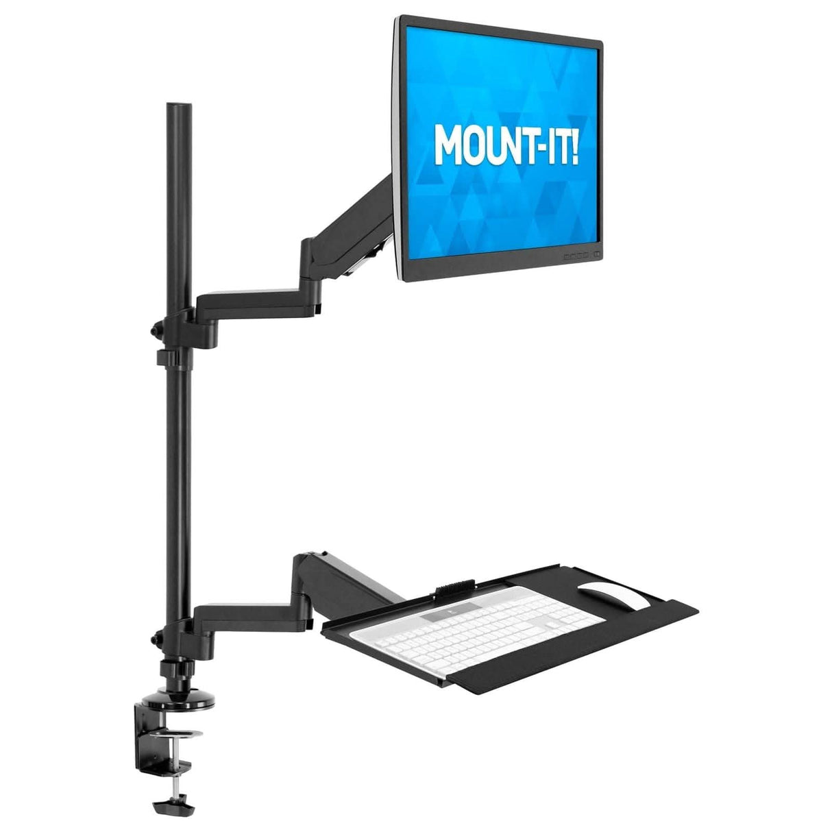 Single Monitor Sit-Stand Desk Mount with Keyboard Tray Black Desk Converters - Single Monitor Sit-Stand Desk Mount with Keyboard Tray - Mount-It! - MI-7995