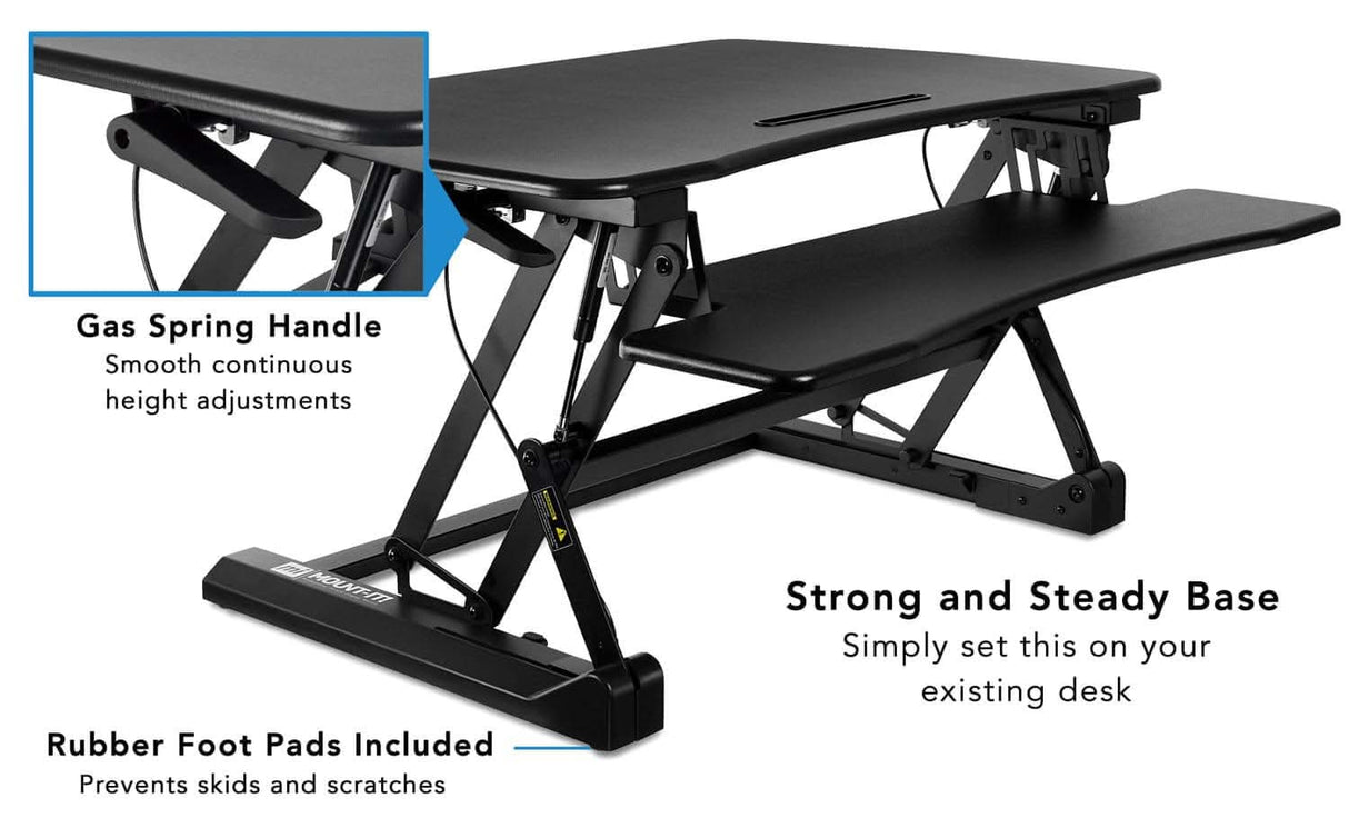 Standing Desk Sit-Stand Desk Converter Height Adjustable, Large Surface Area Black Desk Converters - Standing Desk Sit-Stand Desk Converter Height Adjustable, Large Surface Area - Mount-It! - MI-7955