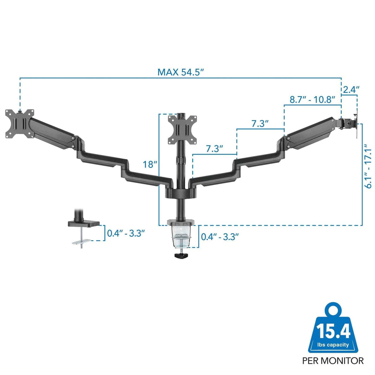 Triple Monitor Mount with Gas Spring Arms Black Monitor Mount - Triple Monitor Mount with Gas Spring Arms - Mount-It! - MI-4753B