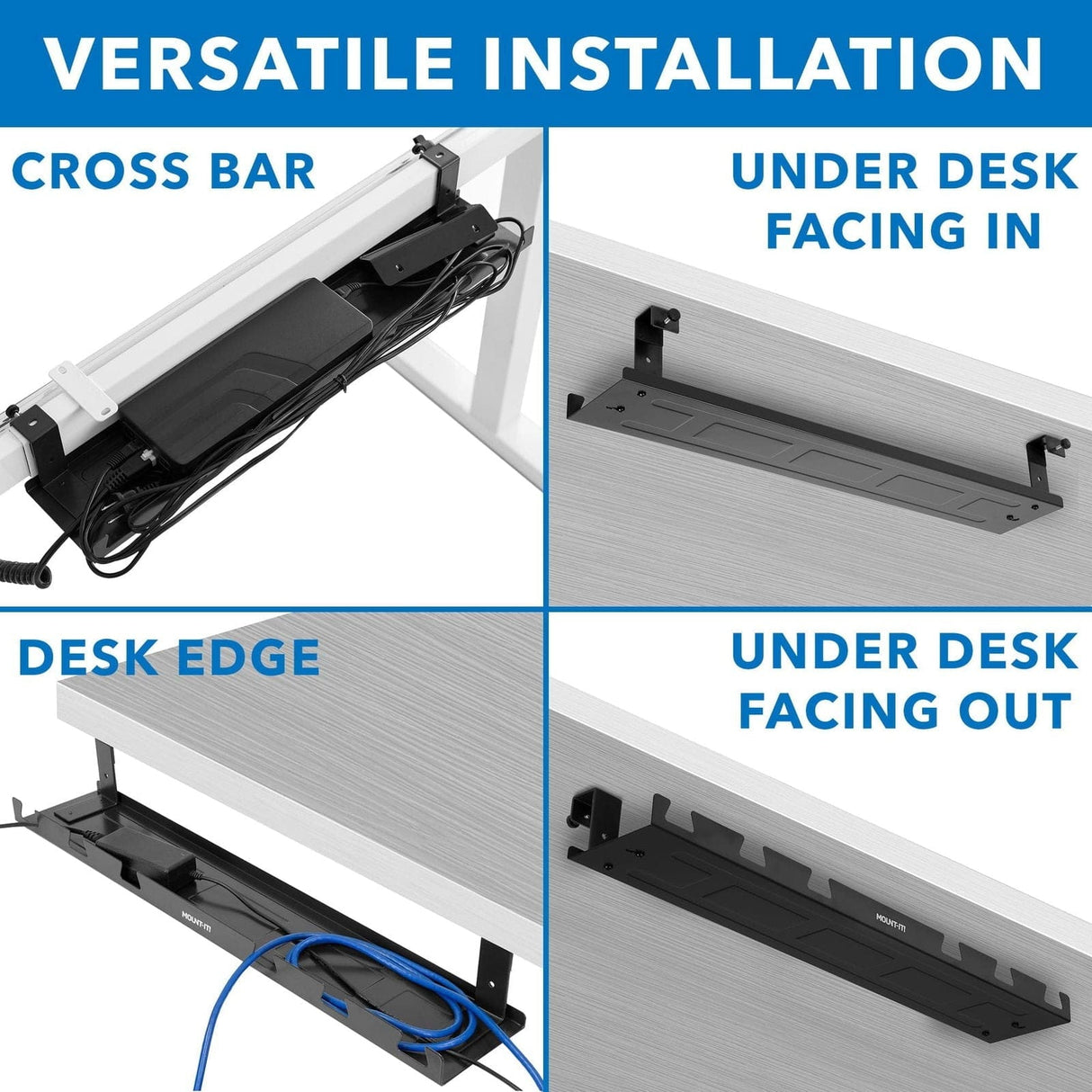Under Desk Cable Tray Black Cable Management - Under Desk Cable Tray - Mount-It! - MI-7282