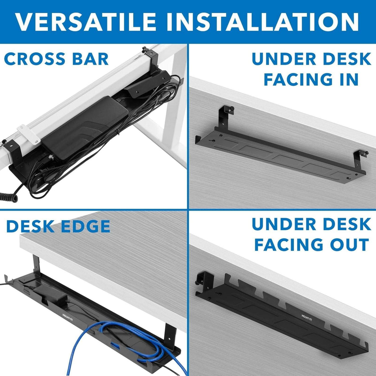 Under Desk Cable Tray Black Cable Management - Under Desk Cable Tray - Mount-It! - MI-7282