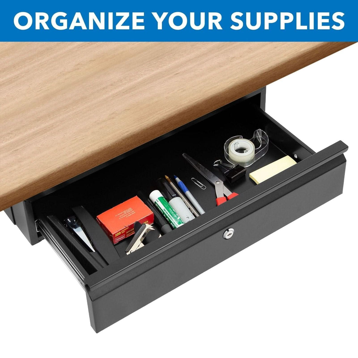 Black Desk Accessories - Under Desk Drawer with Lock - Mount-It! - MI-7295