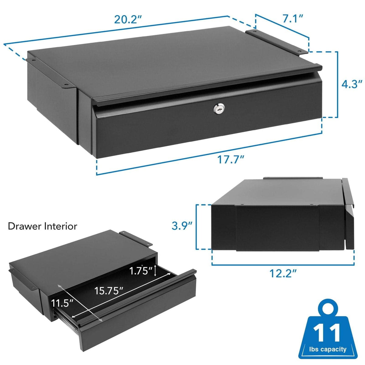 Black Desk Accessories - Under Desk Drawer with Lock - Mount-It! - MI-7295