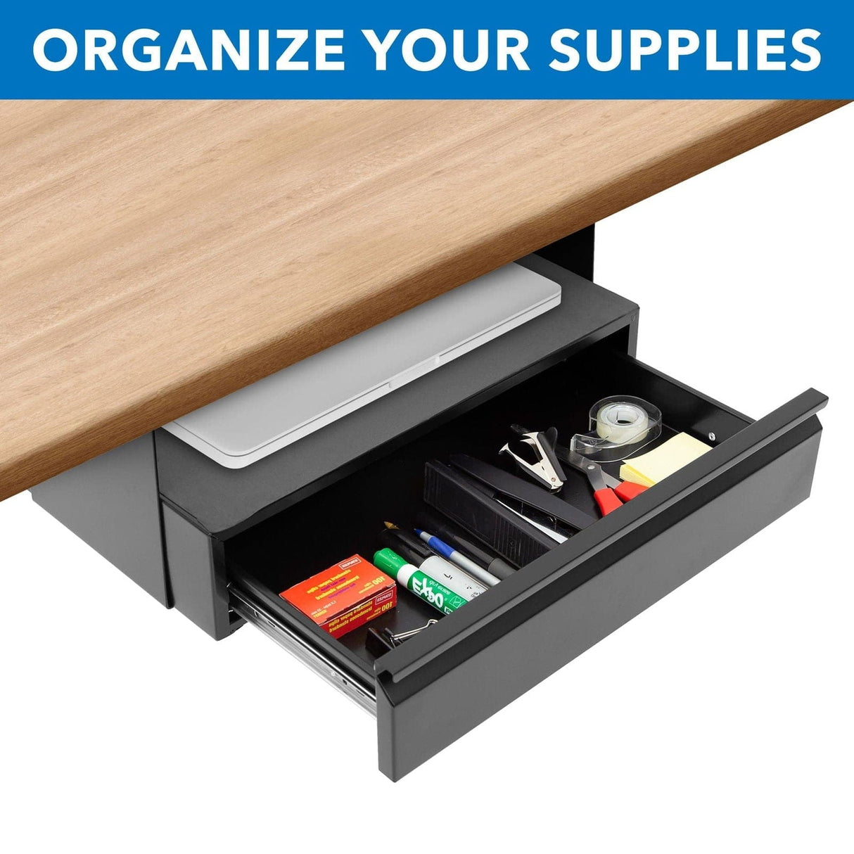 Under Desk Pull-Out Drawer Kit with Shelf Black Desk Accessories - Under Desk Pull-Out Drawer Kit with Shelf - Mount-It! - MI-7291