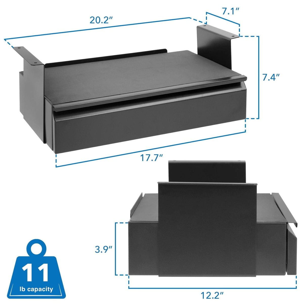 Under Desk Pull-Out Drawer Kit with Shelf Black Desk Accessories - Under Desk Pull-Out Drawer Kit with Shelf - Mount-It! - MI-7291