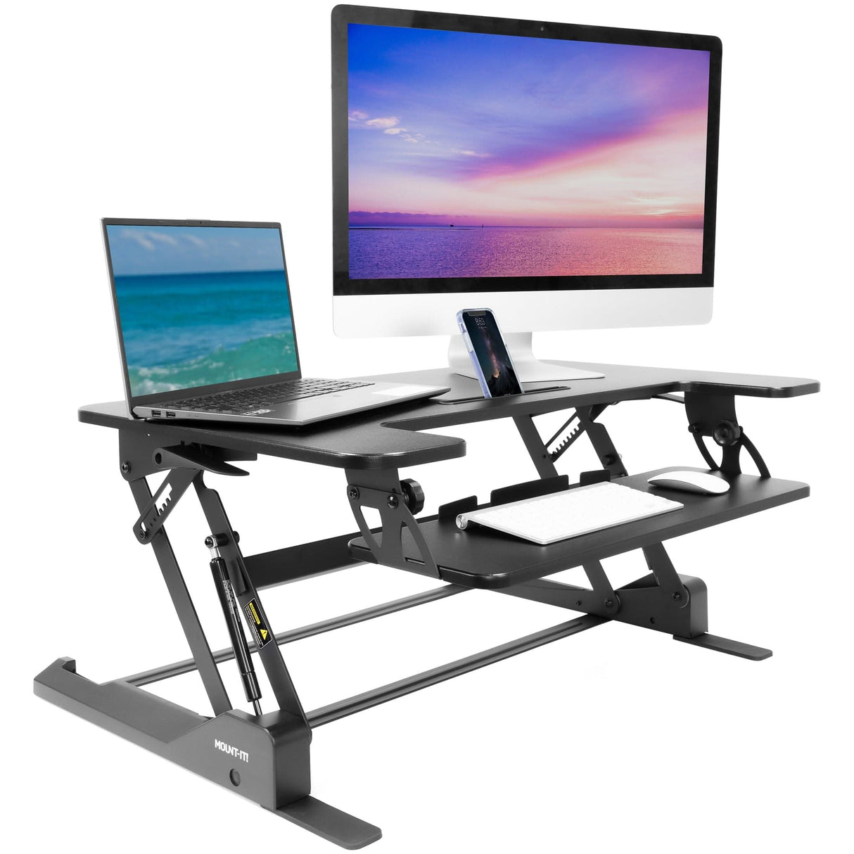 Wide Standing Desk Converter with Gas Spring Black Desk Converters - Wide Standing Desk Converter with Gas Spring - Mount-It! - MI-7926