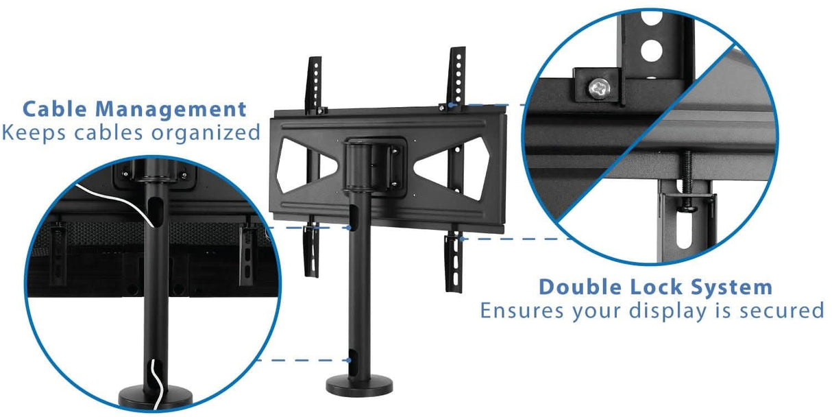 The Mount-It! Bolt Down TV Stand features cable management to organize cords and a double lock system to securely hold your display in place.
