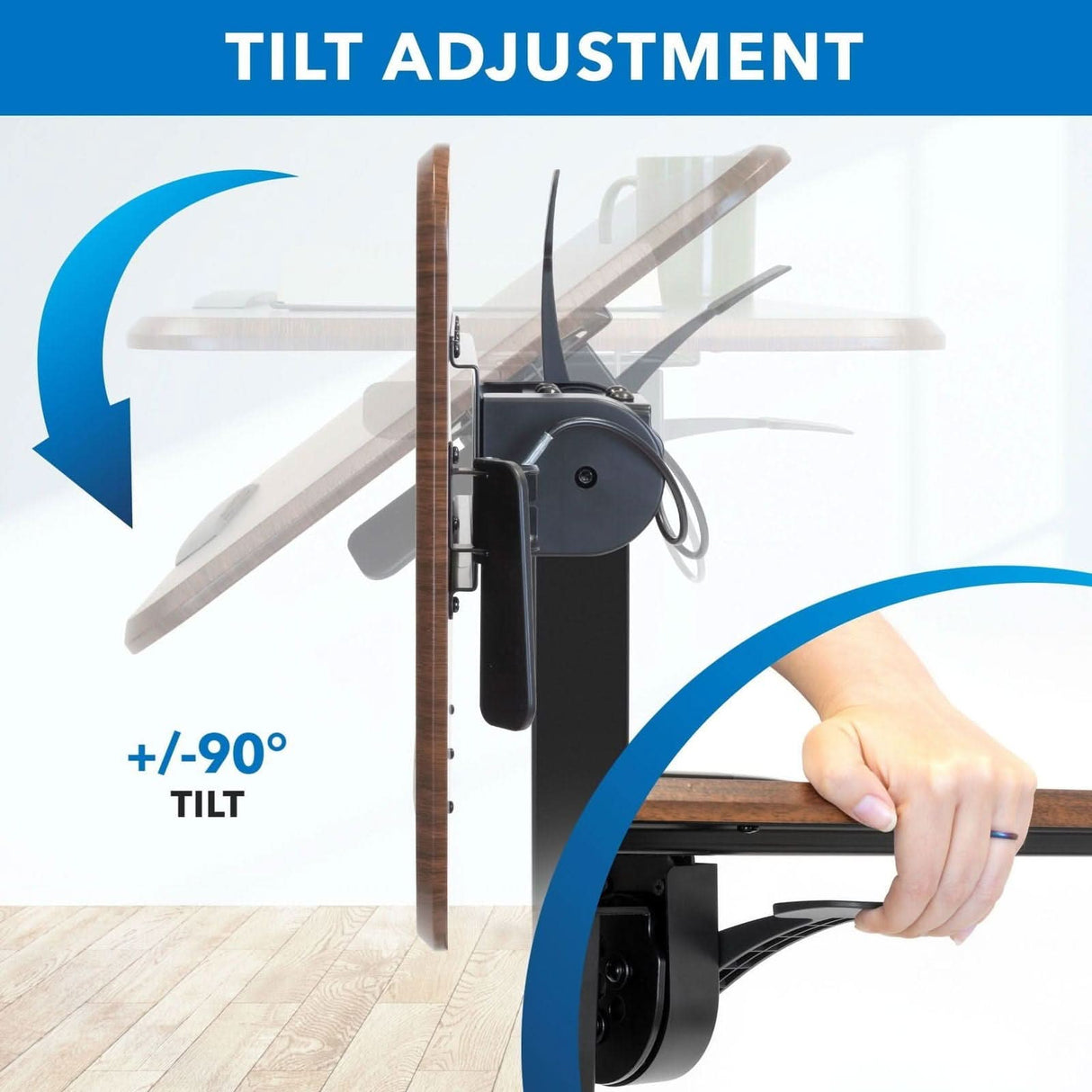 Height Adjustable Overbed Desk with Tilt Tabletop Brown Mobile Standing Desk - Height Adjustable Overbed Desk with Tilt Tabletop - Mount-It! - MI-8045