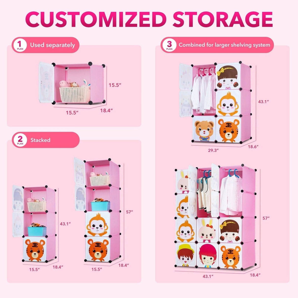 Children's Portable Clothes Closet Rack with XL Storage Cubes Storage - Children's Portable Clothes Closet Rack with XL Storage Cubes - Mount-It! -
