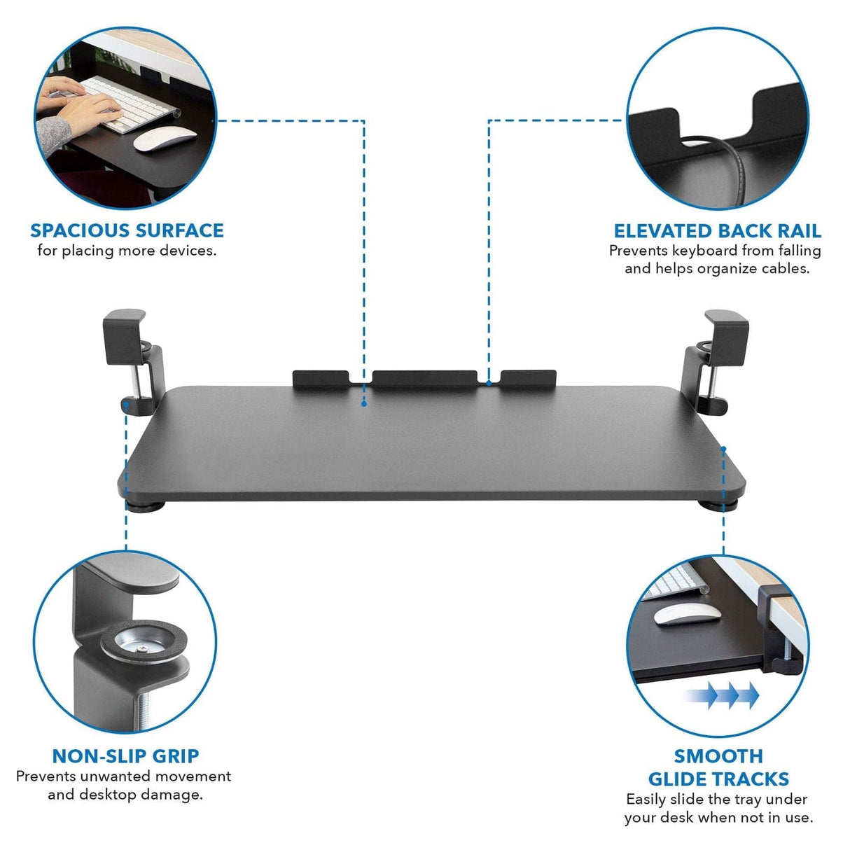 Clamp-On Adjustable Keyboard and Mouse Tray Keyboard Trays/Mounts - Clamp-On Adjustable Keyboard and Mouse Tray - Mount-It! - MI-7147