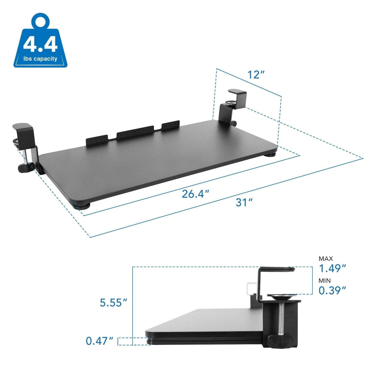 Clamp-On Adjustable Keyboard and Mouse Tray Keyboard Trays/Mounts - Clamp-On Adjustable Keyboard and Mouse Tray - Mount-It! - MI-7147