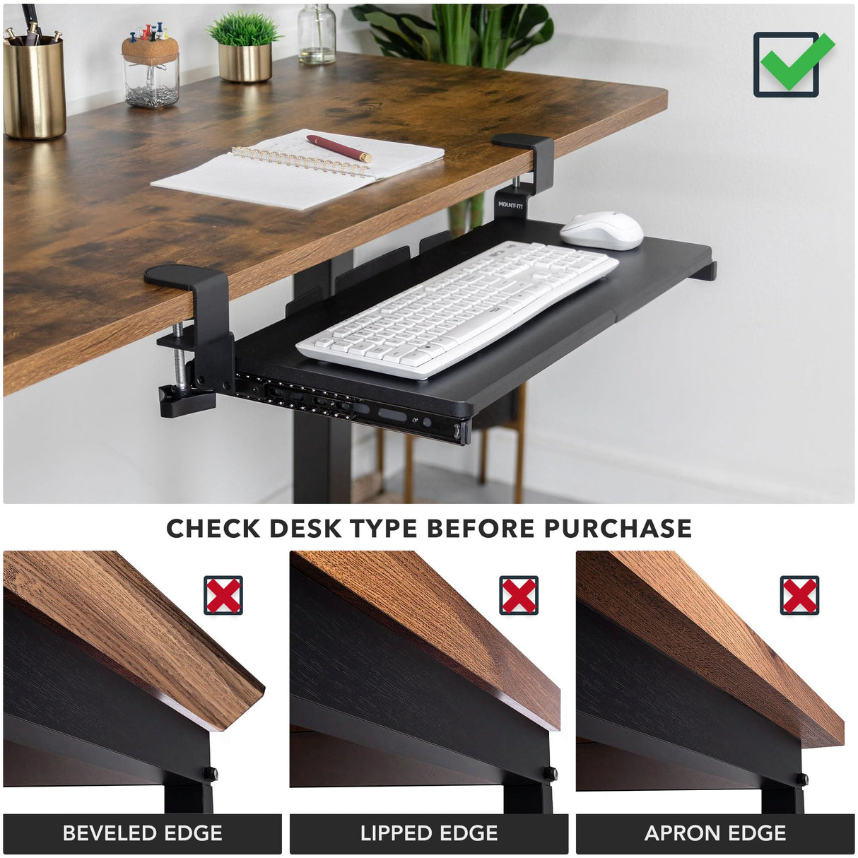 Clamp-on Keyboard Tray 24" x 11" Keyboard Trays/Mounts - Clamp-on Keyboard Tray 24" x 11" - Mount-It! - MI-7180