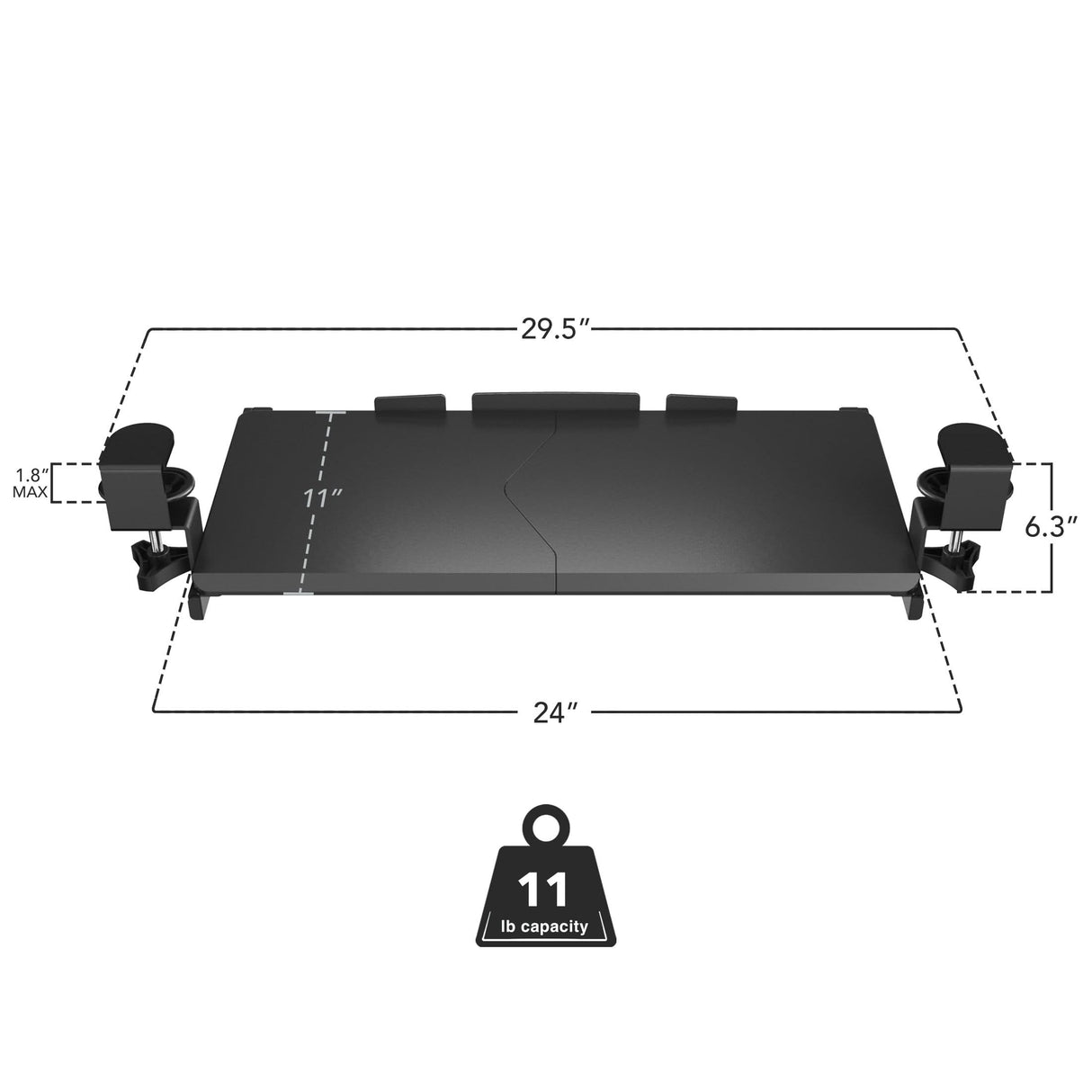 Clamp-on Keyboard Tray 24" x 11" Keyboard Trays/Mounts - Clamp-on Keyboard Tray 24" x 11" - Mount-It! - MI-7180