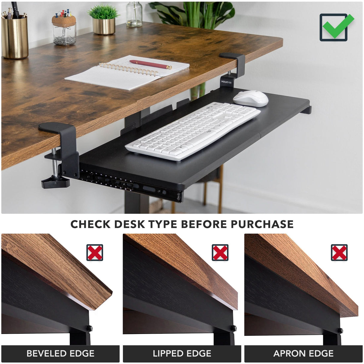 Clamp-on Keyboard Tray 30" x 11" Keyboard Trays/Mounts - Clamp-on Keyboard Tray 30" x 11" - Mount-It! - MI-7181