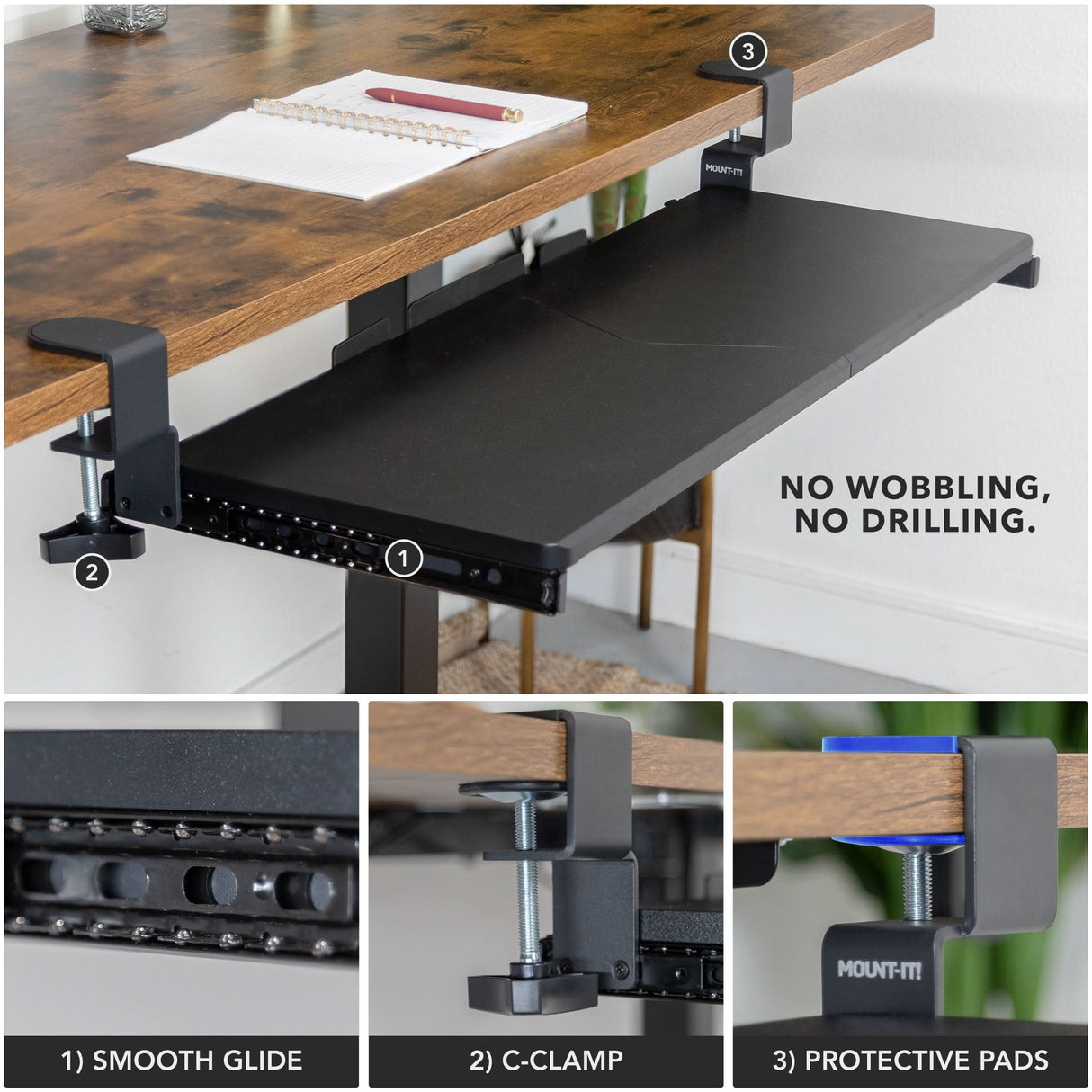 Clamp-on Keyboard Tray 30" x 11" Keyboard Trays/Mounts - Clamp-on Keyboard Tray 30" x 11" - Mount-It! - MI-7181