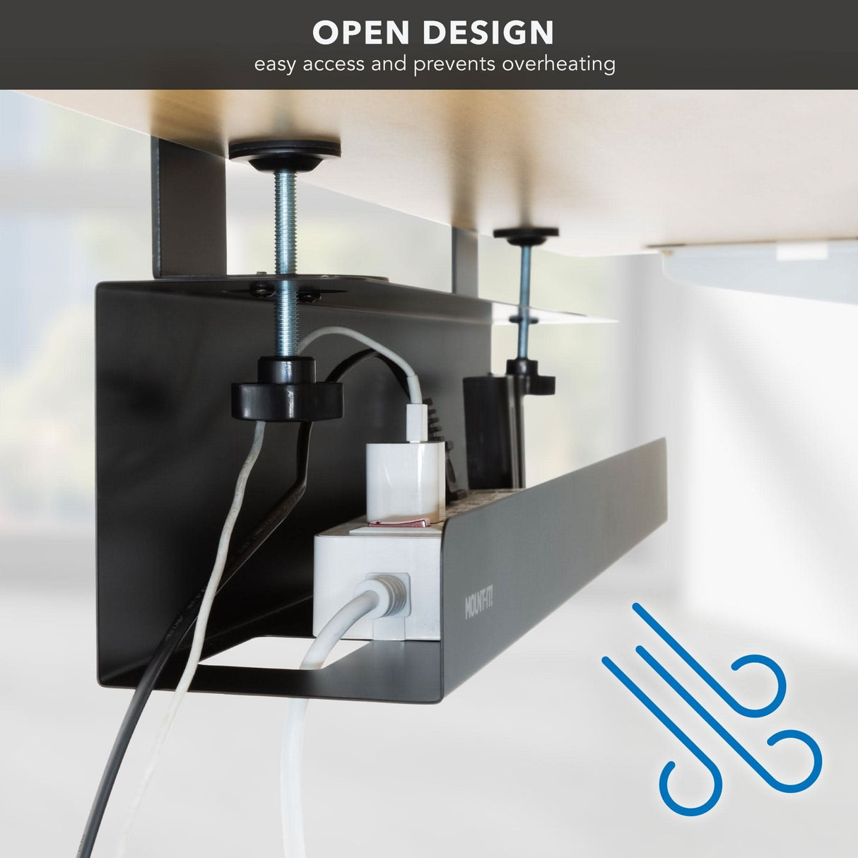 Clamp-on Under Desk Cable Management Tray Cable Management - Clamp-on Under Desk Cable Management Tray - Mount-It! - MI-7286BLK