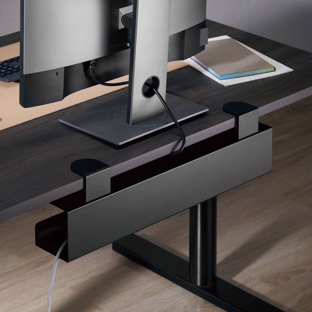 Clamp-on Under Desk Cable Management Tray Cable Management - Clamp-on Under Desk Cable Management Tray - Mount-It! - MI-7286BLK