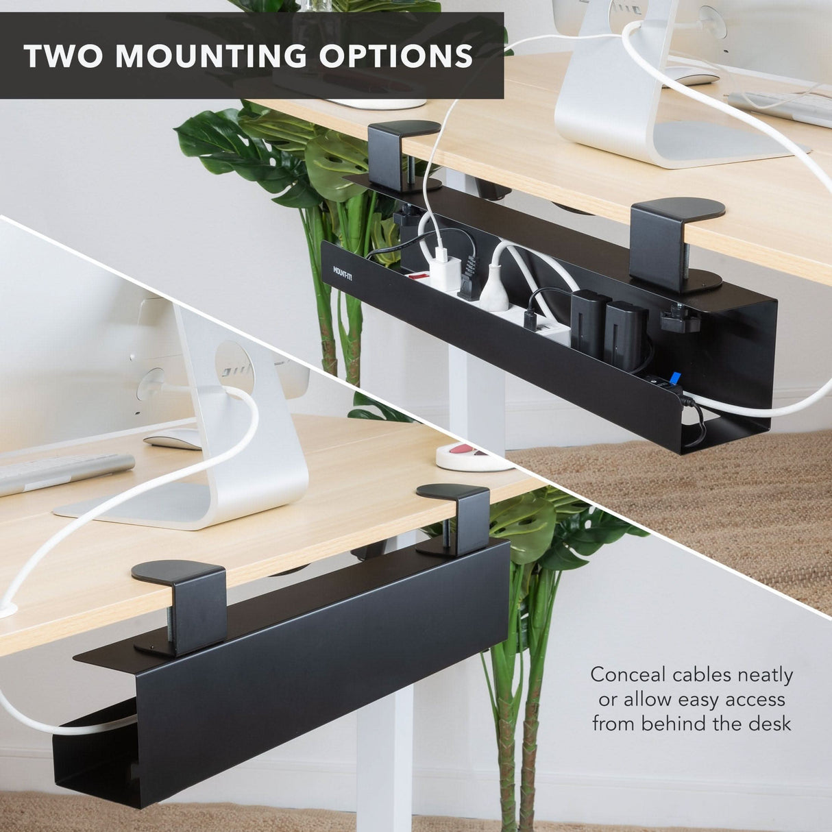 Clamp-on Under Desk Cable Management Tray Cable Management - Clamp-on Under Desk Cable Management Tray - Mount-It! - MI-7286BLK