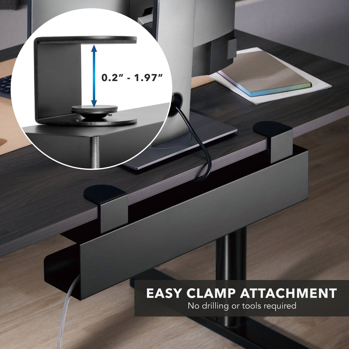 Clamp-on Under Desk Cable Management Tray Cable Management - Clamp-on Under Desk Cable Management Tray - Mount-It! - MI-7286BLK