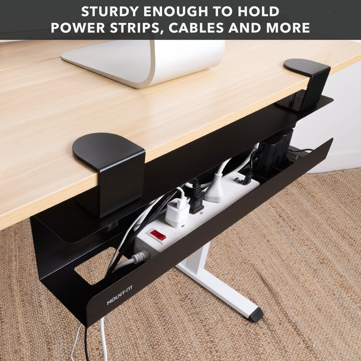 Clamp-on Under Desk Cable Management Tray Cable Management - Clamp-on Under Desk Cable Management Tray - Mount-It! - MI-7286BLK