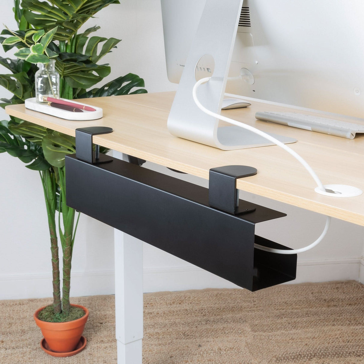 Clamp-on Under Desk Cable Management Tray Cable Management - Clamp-on Under Desk Cable Management Tray - Mount-It! - MI-7286BLK